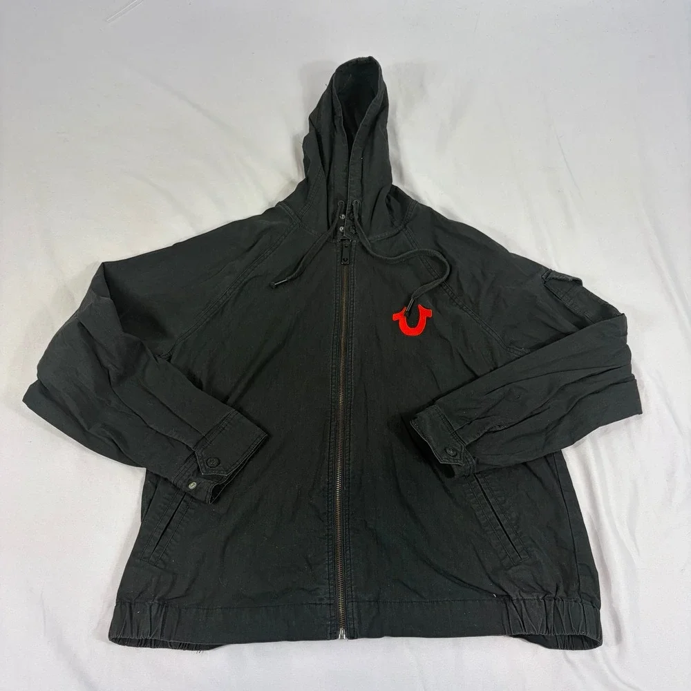 True Religion Men Hoodie Black Tiger Graphic XL Rare Streetwear McBling‎ Y2K